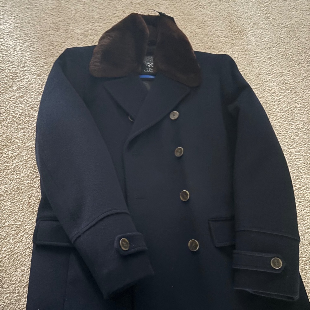 New W/tags Vince Camuto Navy Wool Blend Peacoat Removable Fur Collar Men's XL
